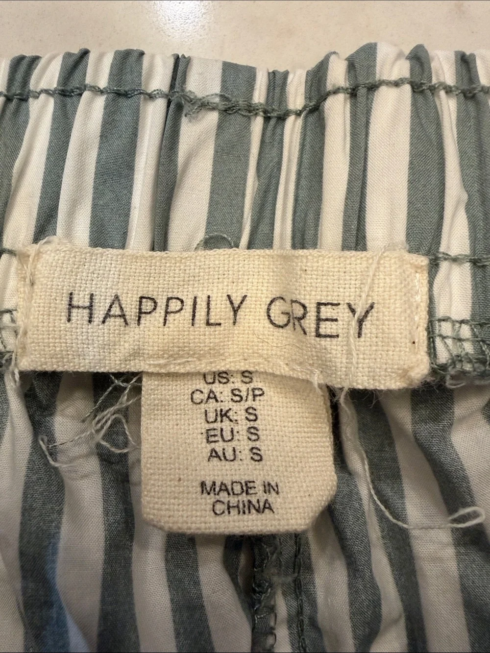 Happily‎ Grey Boxer Pants Green and White Striped Size Small 100% Cotton